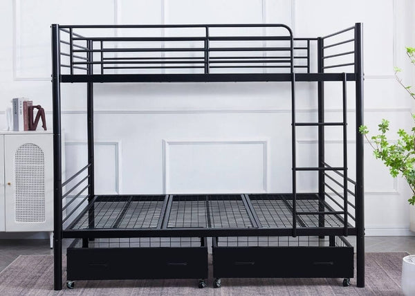 Anmer Metal Bunk Bed with Metal Underbed Storage Drawers, in Black