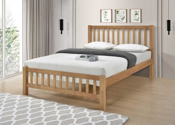 Banham Wooden Bed Frame with Mattress in Oak Finish, Small Double Size
