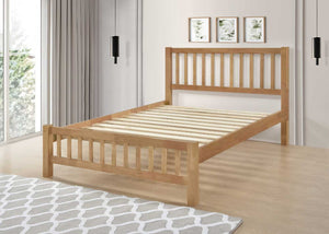 Strong Shaker-Style Wooden Bed Frame with Extra Thick 22mm Slats, in Oak Finish