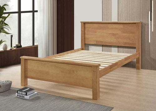 Strong Wooden Bed Frame with Solid Panel Design and Extra Thick 22mm Slats, in Oak Finish
