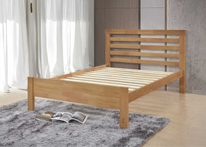 Wooden Bed Frame with Horizontal Panel Headboard and Thick 22mm Slats, in Oak Finish