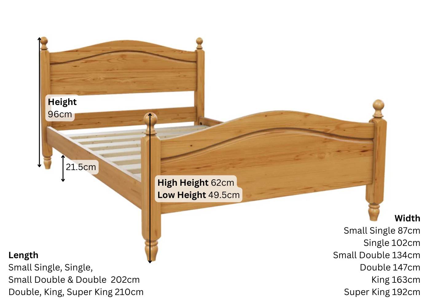 Dusseldorf Pine Bed Dimensions