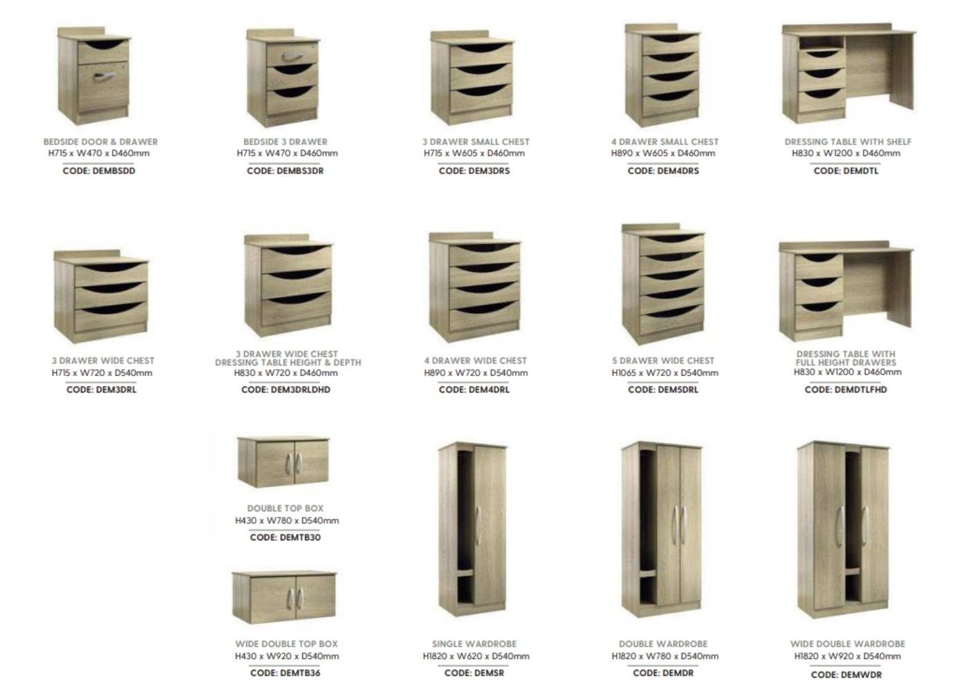 Harleston Furniture Dimensions