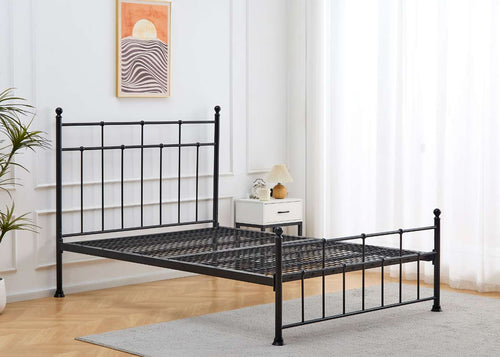 Classic Vertical Bar Metal Bed Frame with Strong Mesh Base, in Black