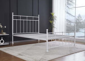 Classic Vertical Bar Metal Bed Frame with Strong Mesh Base, in White