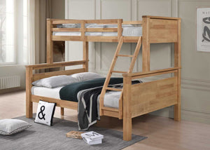 Langham Triple Wooden Bunk Bed with Mattresses in Oak Finish, Single over Double