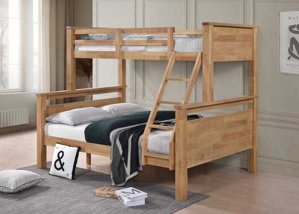 Langham Triple Wooden Bunk Bed with Mattresses in Oak Finish, Single over Double