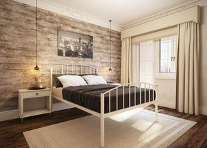 Ivory Metal Bed with High Foot End, Rounded Headboard and Reinforced Mesh Base