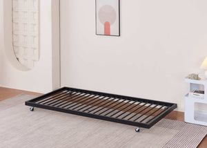 Strong Metal Trundle Bed with Metal Slats in Black, Single Size
