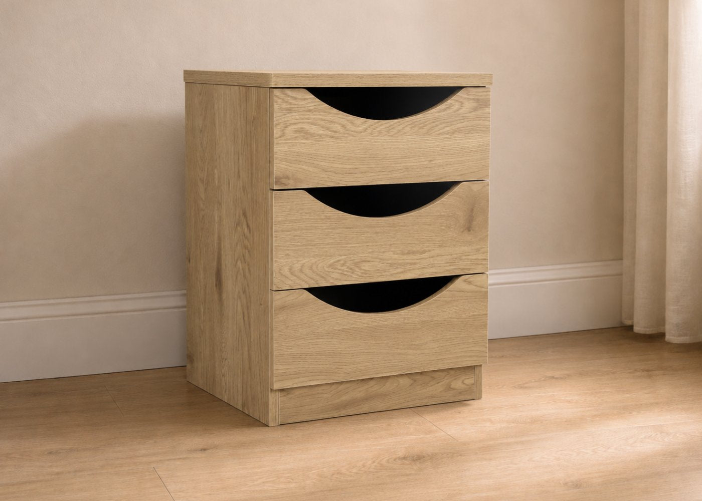 Robust 3 Drawer Bedside Front in Oak