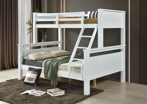 Langham Triple Wooden Bunk Bed with Mattresses in White, Single over Double