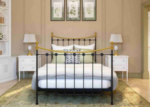 Emily Bed Finished in Black Double Size with Curved Headboard and Footboard
