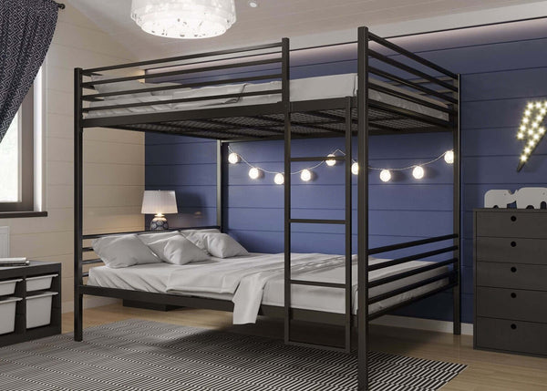 Angled View of Quad Bunk in Black with Right Hand Side Ladder