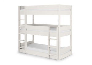 Solid Triple Wooden Bunk Bed in White