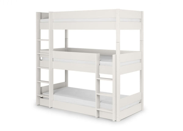 Solid Triple Wooden Bunk Bed in White