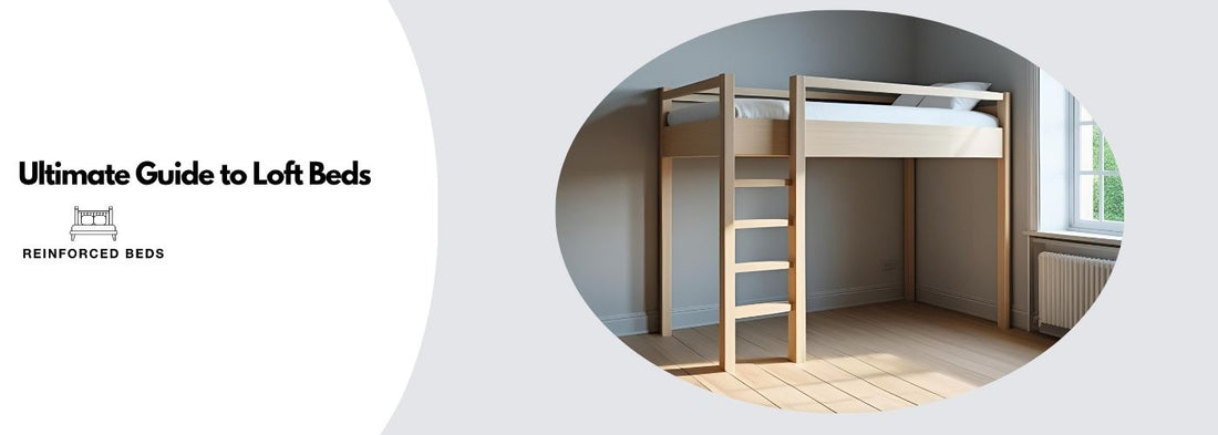 Wooden loft bed with large space underneath in an empty room