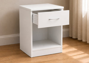 1 Drawer Bedside in White, with Drawer Open