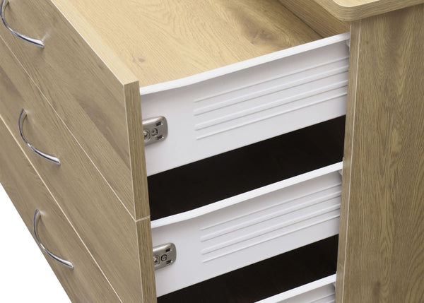 3 Drawer Chest in Oak, with Drawers Open