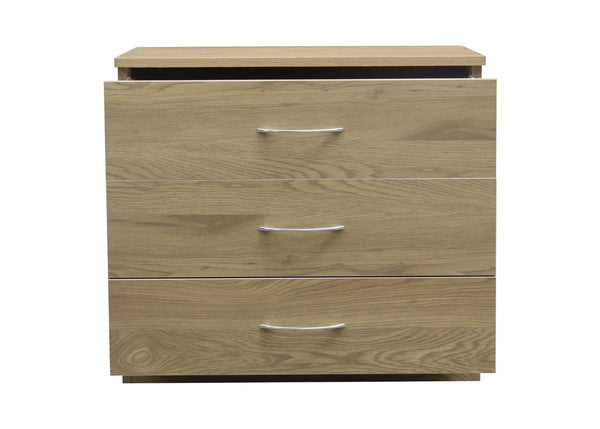 3 Drawer Chest in Oak with Drawers Open (Front View)