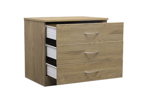 3 Drawer Chest in Oak, with Drawers Open