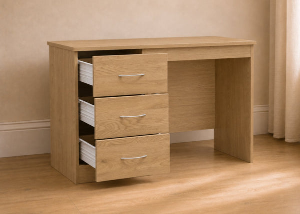 3 Drawer Desk in Oak, with Drawers Open