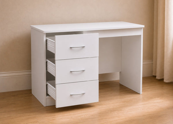 3 Drawer Desk in White, with Drawers Open