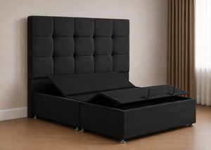 Heavy Duty Adjustable Bed with Cube Floor-Standing Headboard in Black Finish