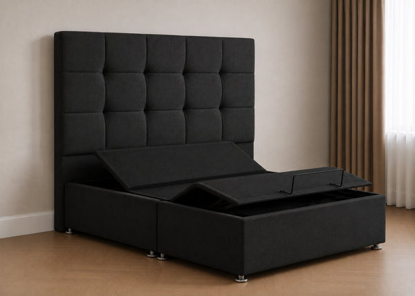 Heavy Duty Adjustable Bed with Cube Floor-Standing Headboard in Black Finish