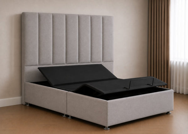 Heavy Duty Adjustable Bed with Iris Floor-Standing Headboard in Light Grey Finish