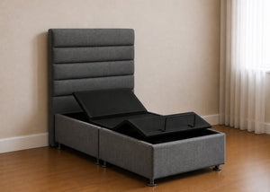 Single Heavy Duty Adjustable Bed with Camelia Floor-Standing Headboard in Charcoal Finish