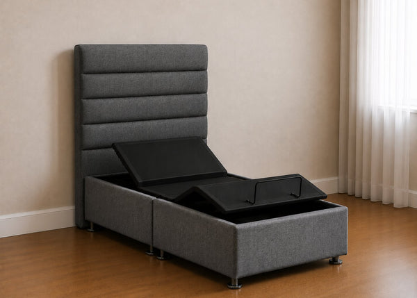 Single Heavy Duty Adjustable Bed with Camelia Floor-Standing Headboard in Charcoal Finish