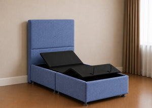 Single Heavy Duty Adjustable Bed with Hermia Floor-Standing Headboard in Nautilus Water-Resistant Finish