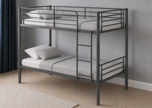 Anmer HD grey metal bunk bed with sleek design and mesh sleeping bases.