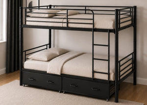 Anmer Quadruple Bunk Bed with Pair of Metal Underbed Storage Drawers, in Black