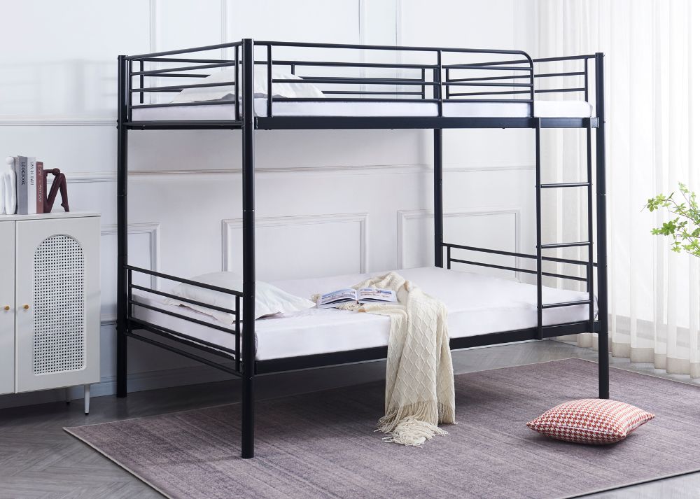 Space-Saving Quadruple Metal Bunk Bed with Mattresses, in Black