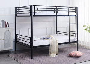 Space-Saving Quadruple Metal Bunk Bed with Mattresses, in Black