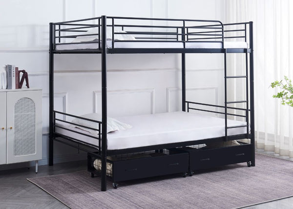 Anmer Quadruple Bunk Bed with Pair of Metal Underbed Storage Drawers, in Black