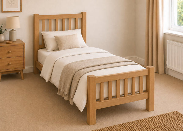 Banham Single Wooden Bed Finished in Oak | Shaker Style Wooden Bed