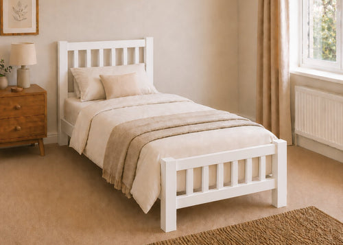 Banham White Wooden Bed in Single Size | Shaker Style Wooden Bed