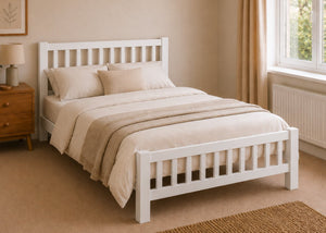 Banham White Wooden Bed in Double Size | Shaker Style Wooden Bed
