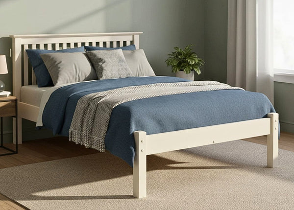 Banham wooden bed frame with solid slats in a painted white finish.