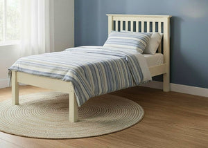 Banham wooden bed frame with solid slats in a painted white finish.