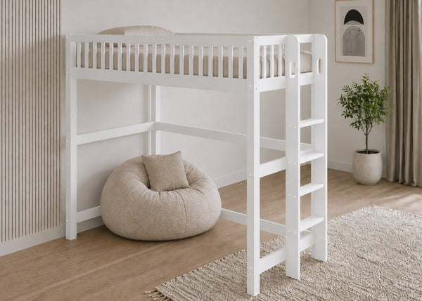 Beccles High Sleeper in White Finish, with Extra Thick Slats