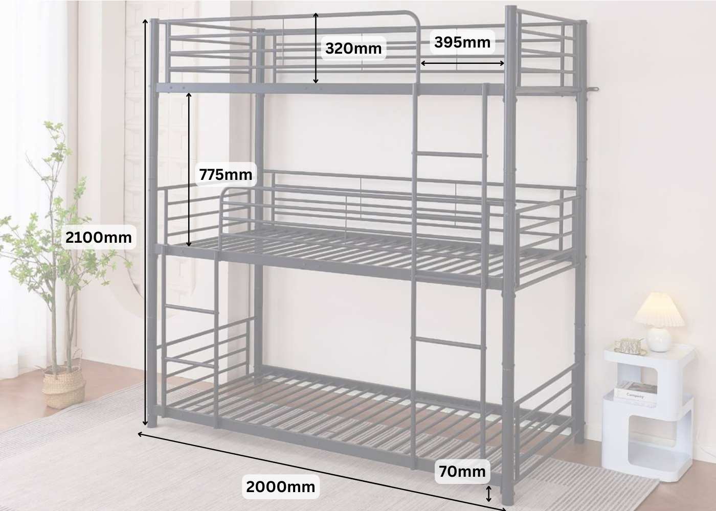 Bircham 3 Tier Bunk Bed - Black | Reinforced Beds