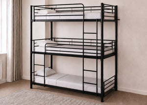 Bircham 3 Tier Bunk Bed in Black, with Mattresses