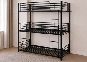 Bircham 3 Tier Bunk Bed in Black, with Reinforced Tubular Slats