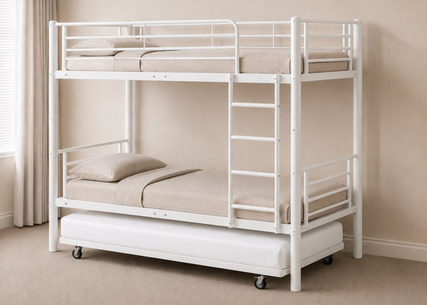 Bircham White Metal Bunk Bed with Trundle and Mattress