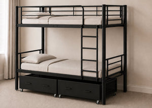 Bircham Black Metal Bunk Bed with 2 Metal Storage Drawers