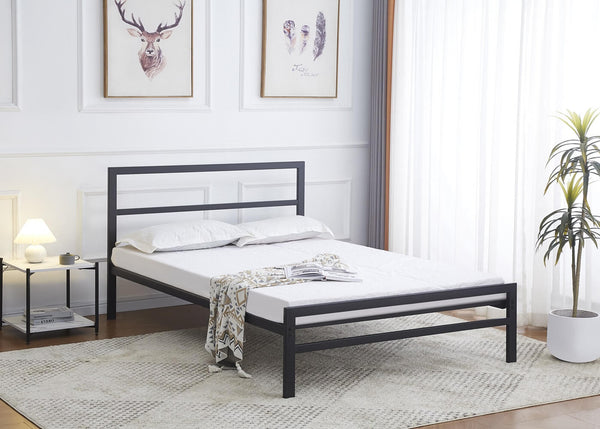 Block Metal Bed Frame in Black, with Mattress