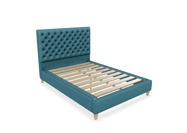 Harriet Fabric Bed Finished in Flat Weave Blue